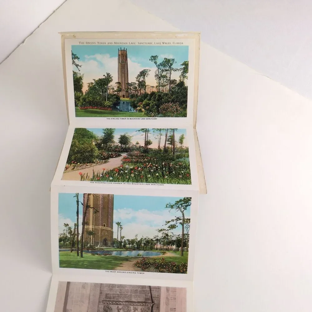 The Singing Tower Lake Wales Florida 1930s Fold-Out Linen‎ Postcards FL Bok